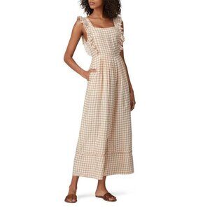 SANCIA The Ines Cream Brown Gingham Ruffle Jumpsuit Women's Size Medium M